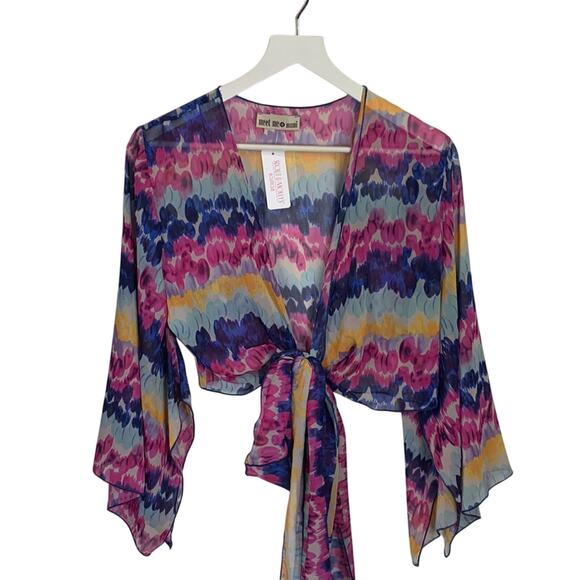 Meet Me In Miami Havana Tie Front Pink Blue Sheer Top New w tag W-530 One Size - Picture 1 of 9